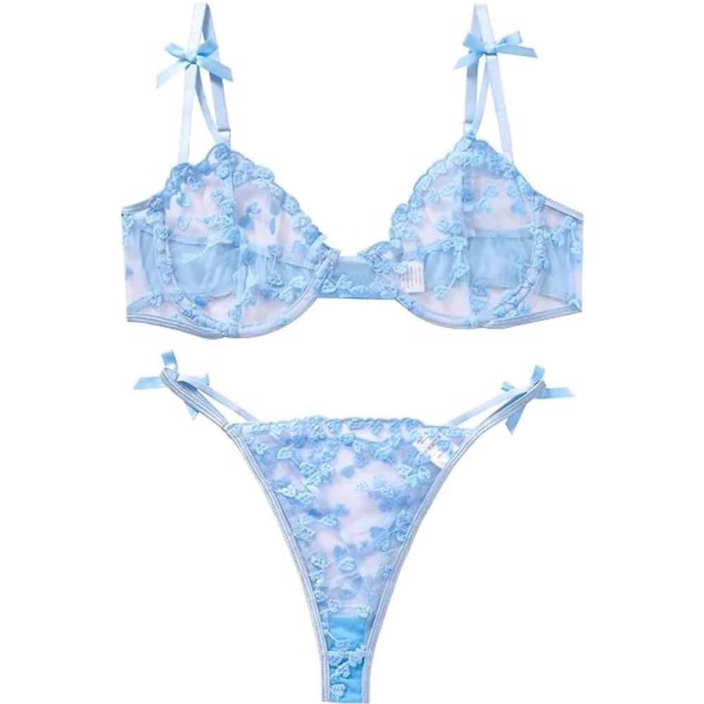 Elegant Blue Lace Lingerie Set